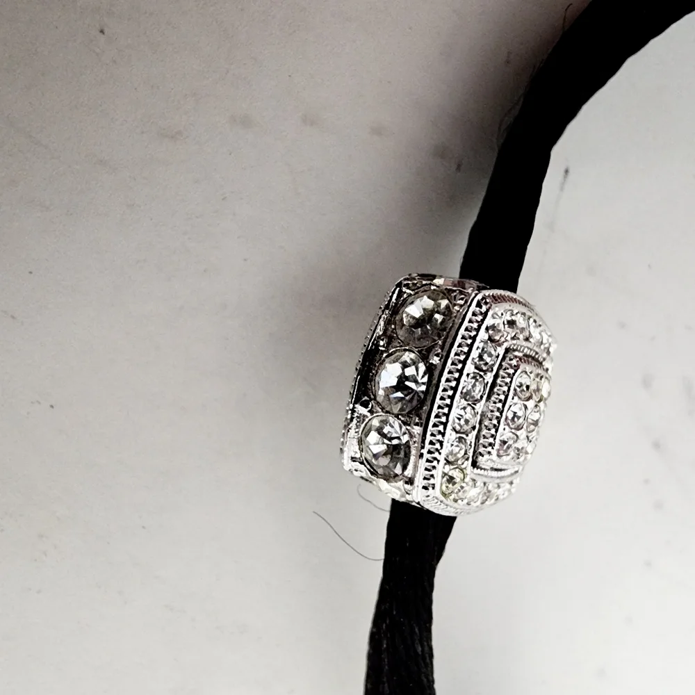 Rhinestone black satin cord‎ bracelet adjustable